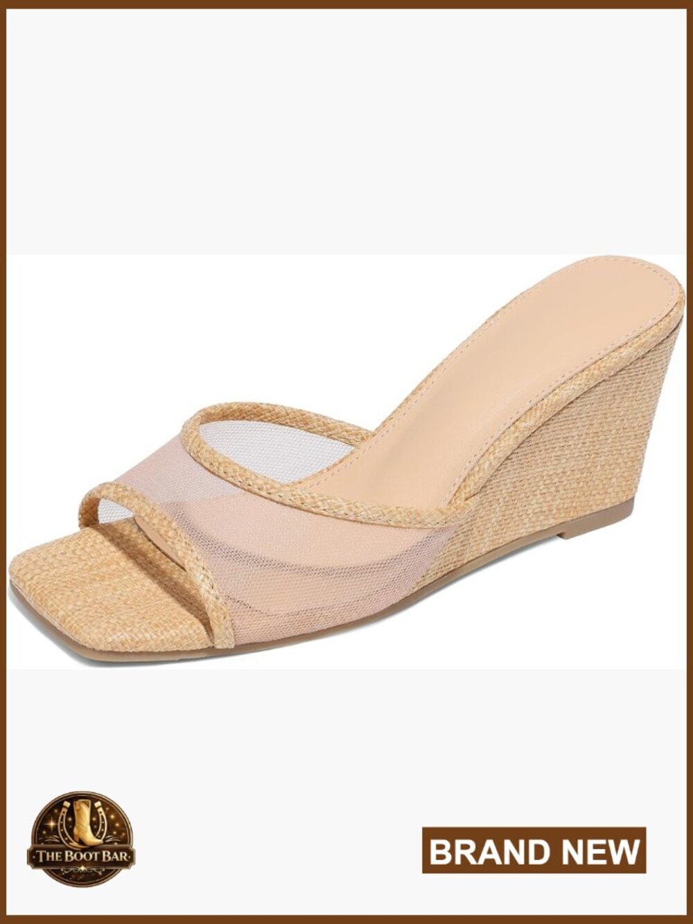 Wedge Sandals Square Open Toe Raffia Dressy Mesh Beach Summer Low Heel Mules